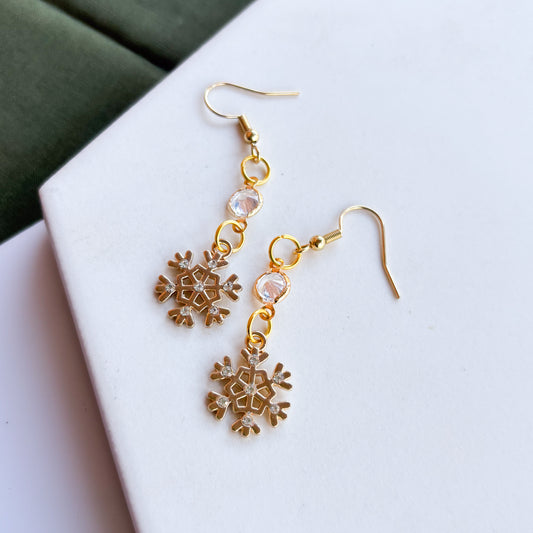 GOLD SNOWFLAKE & GEM CHARM EARRINGS