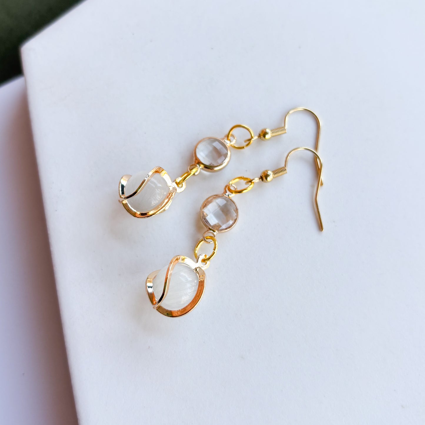 SWIRLY GEM SPHERE GOLD CHARM EARRINGS