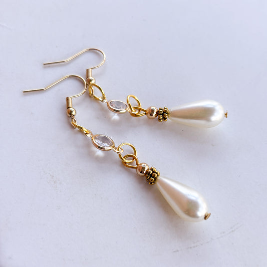 LARGE PEARL DROP GEM & CHARM EARRINGS