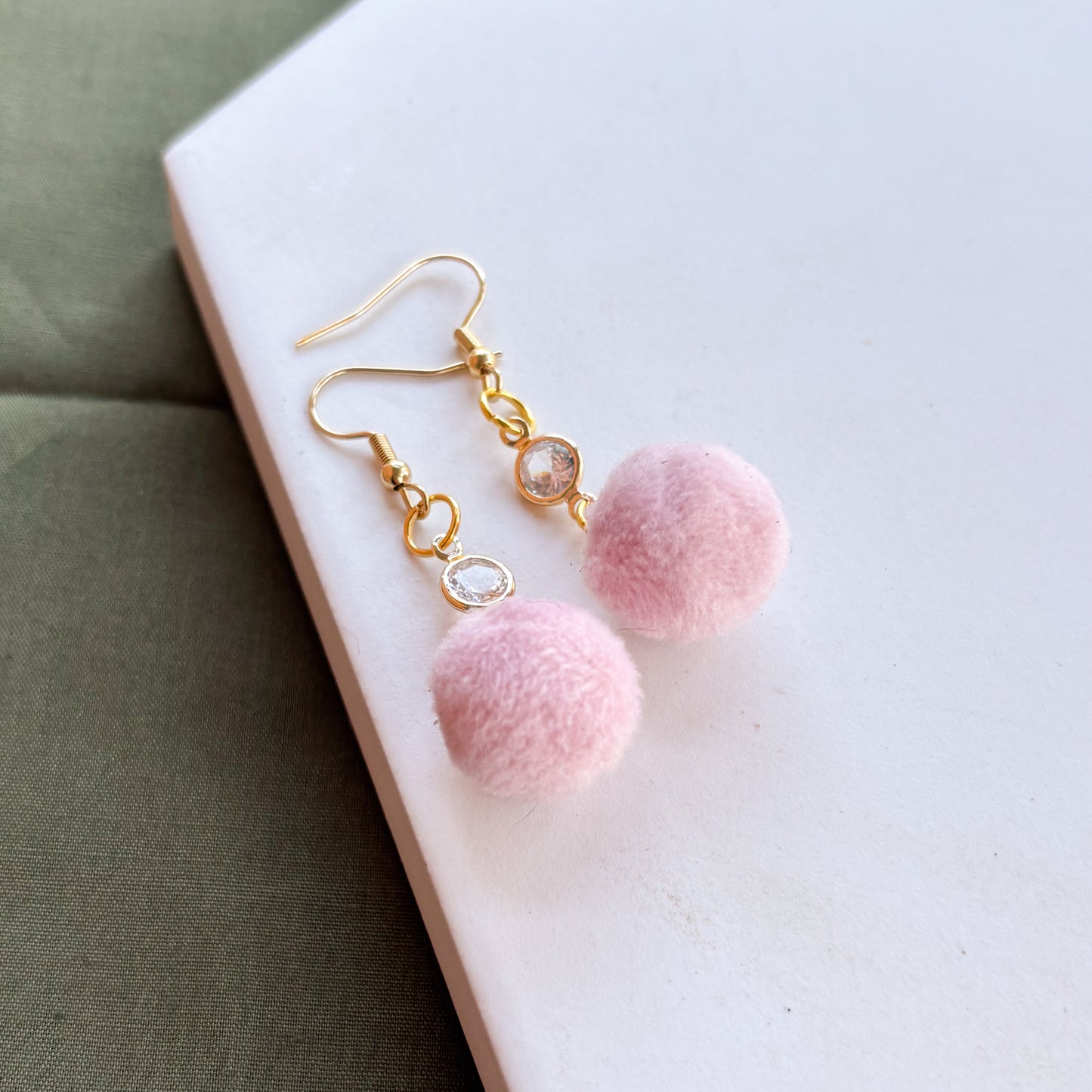 PINK MINI POM POM CHARM EARRINGS