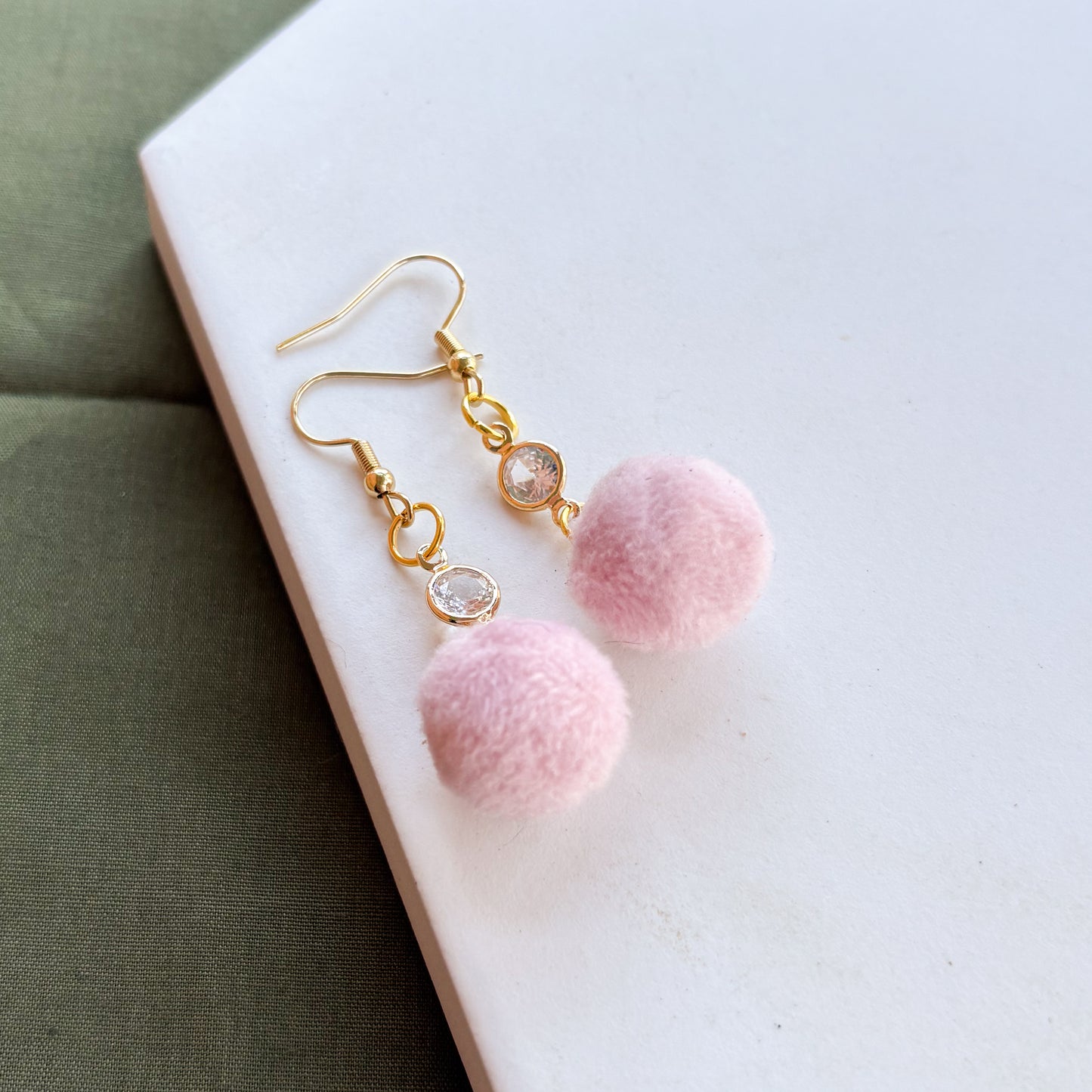PINK MINI POM POM CHARM EARRINGS