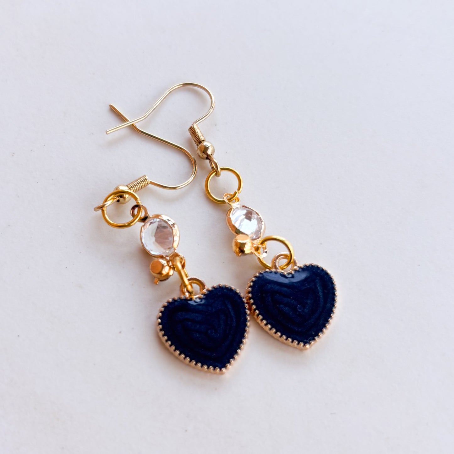 BLUE HEART & GEM CHARM EARRINGS