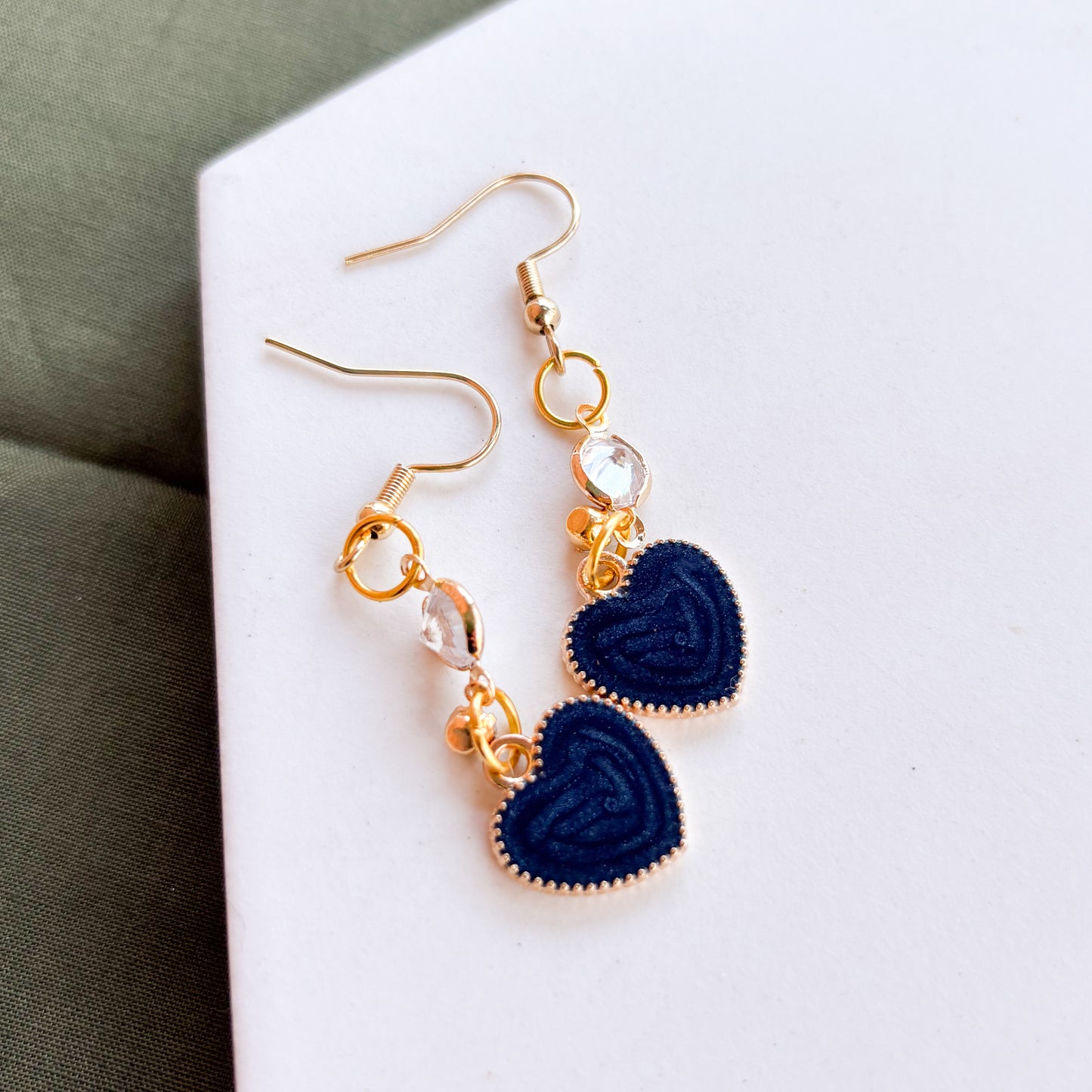 BLUE HEART & GEM CHARM EARRINGS