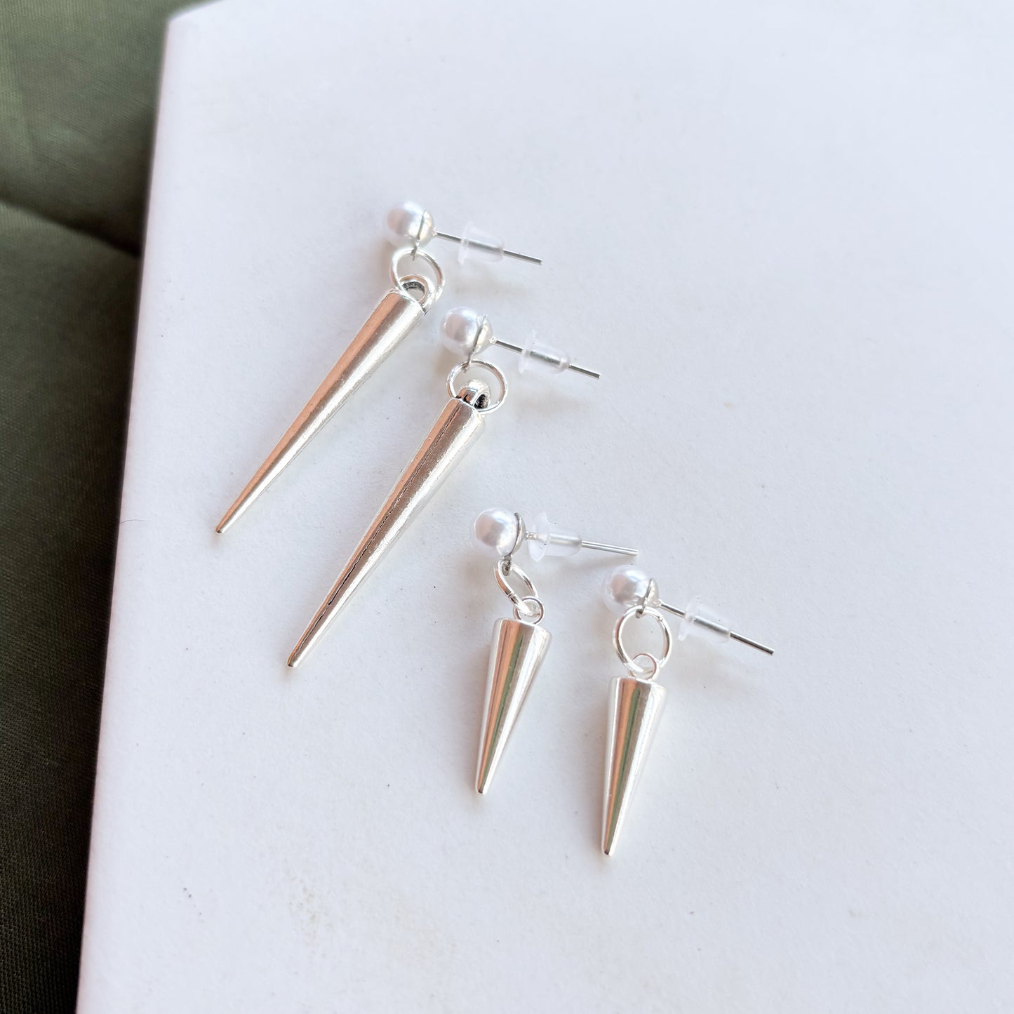 PEARL & SILVER SPIKE STUD CHARM EARRINGS