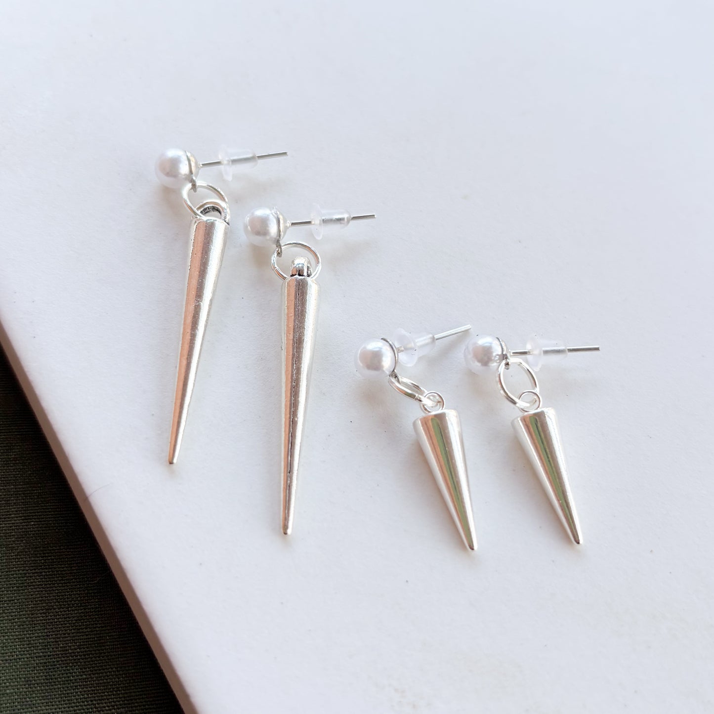 PEARL & SILVER SPIKE STUD CHARM EARRINGS