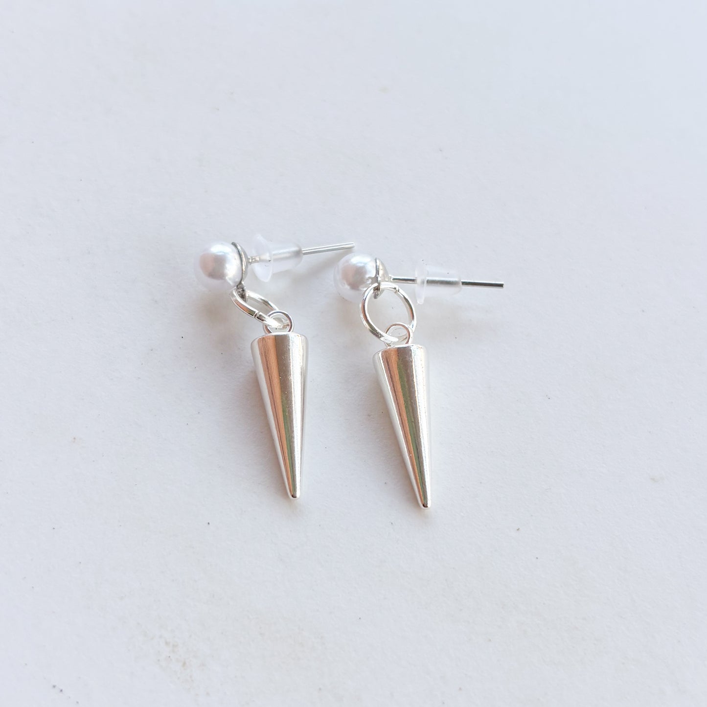 PEARL & SILVER SPIKE STUD CHARM EARRINGS