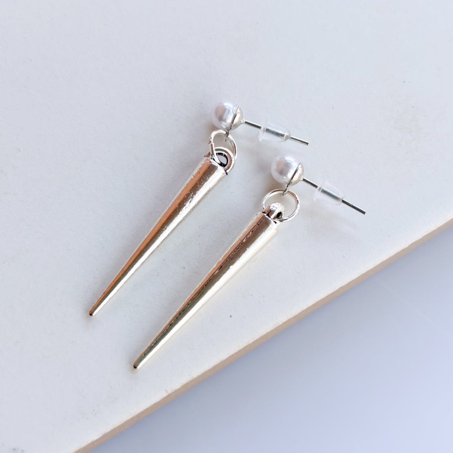 PEARL & SILVER SPIKE STUD CHARM EARRINGS