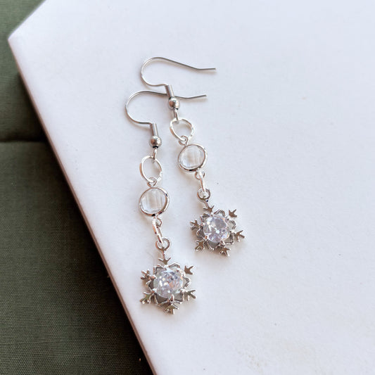 SILVER SNOWFLAKE & GEM CHARM EARRINGS