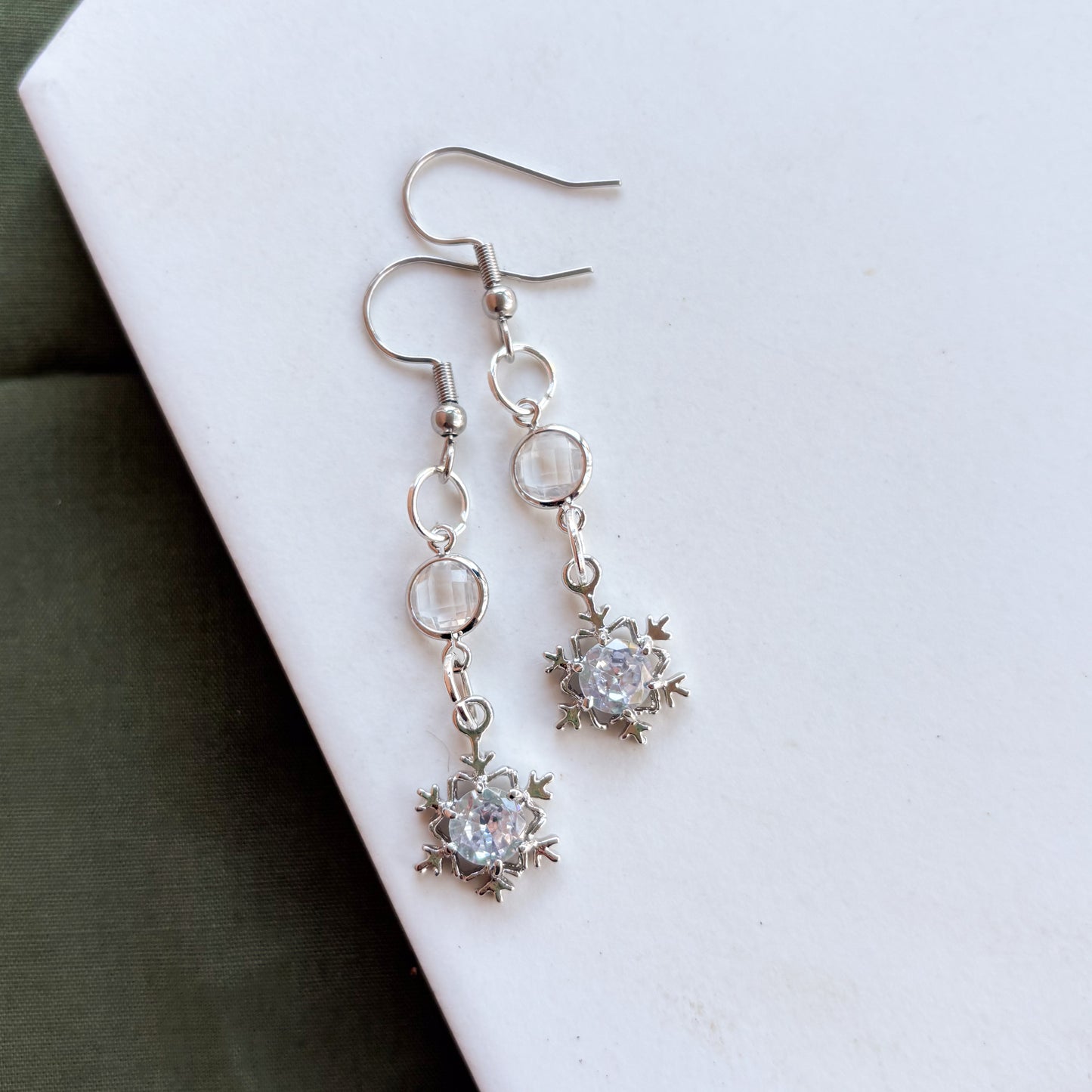 SILVER SNOWFLAKE & GEM CHARM EARRINGS