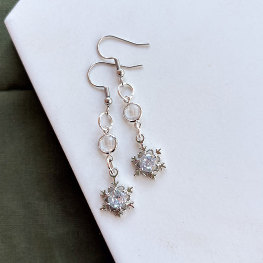 SILVER SNOWFLAKE & GEM CHARM EARRINGS