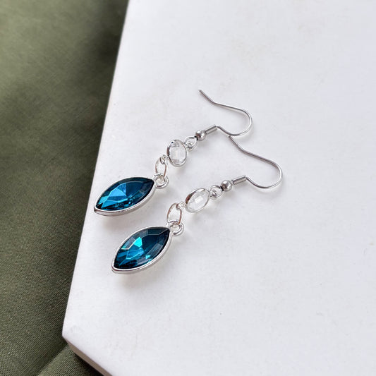 TEAL DIAMOND SILVER CHARM EARRINGS