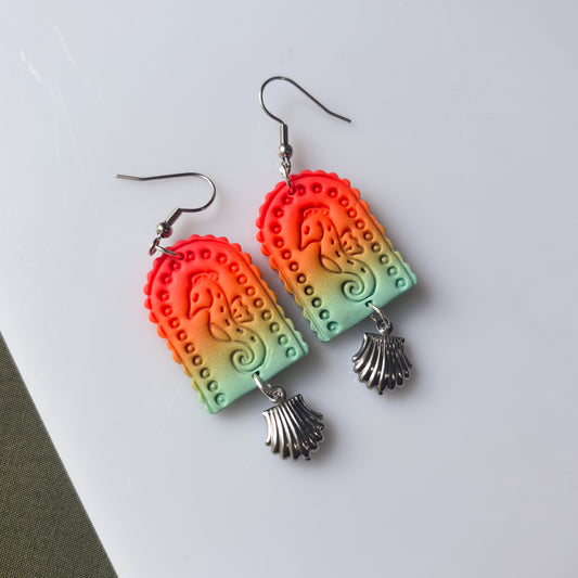 COLORFUL SEAHORSE IMPRINT EARRINGS