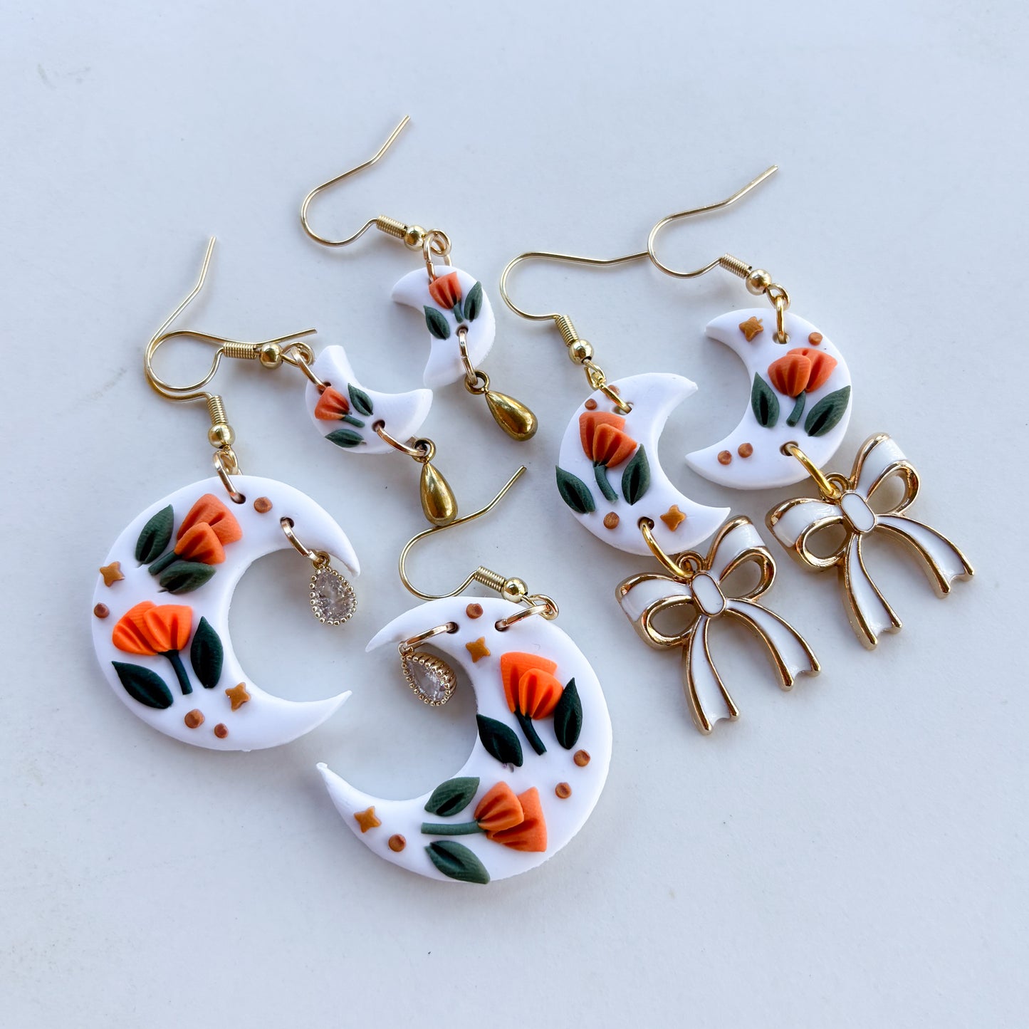 WHITE POPPY MOON EARRINGS (MEDIUM)