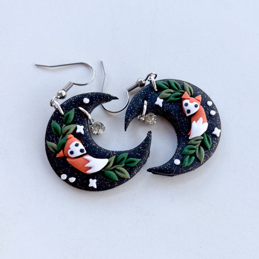 BLACK SPARKLE HARVEST FOX MOON EARRINGS (REGULAR)
