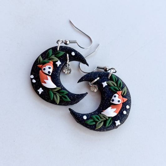 BLACK SPARKLE HARVEST FOX MOON EARRINGS (REGULAR)
