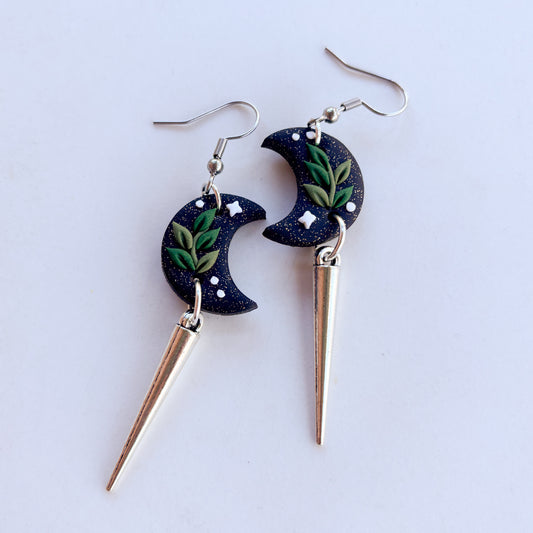 BLACK SPARKLE HARVEST VINE MOON EARRINGS (MEDIUM)