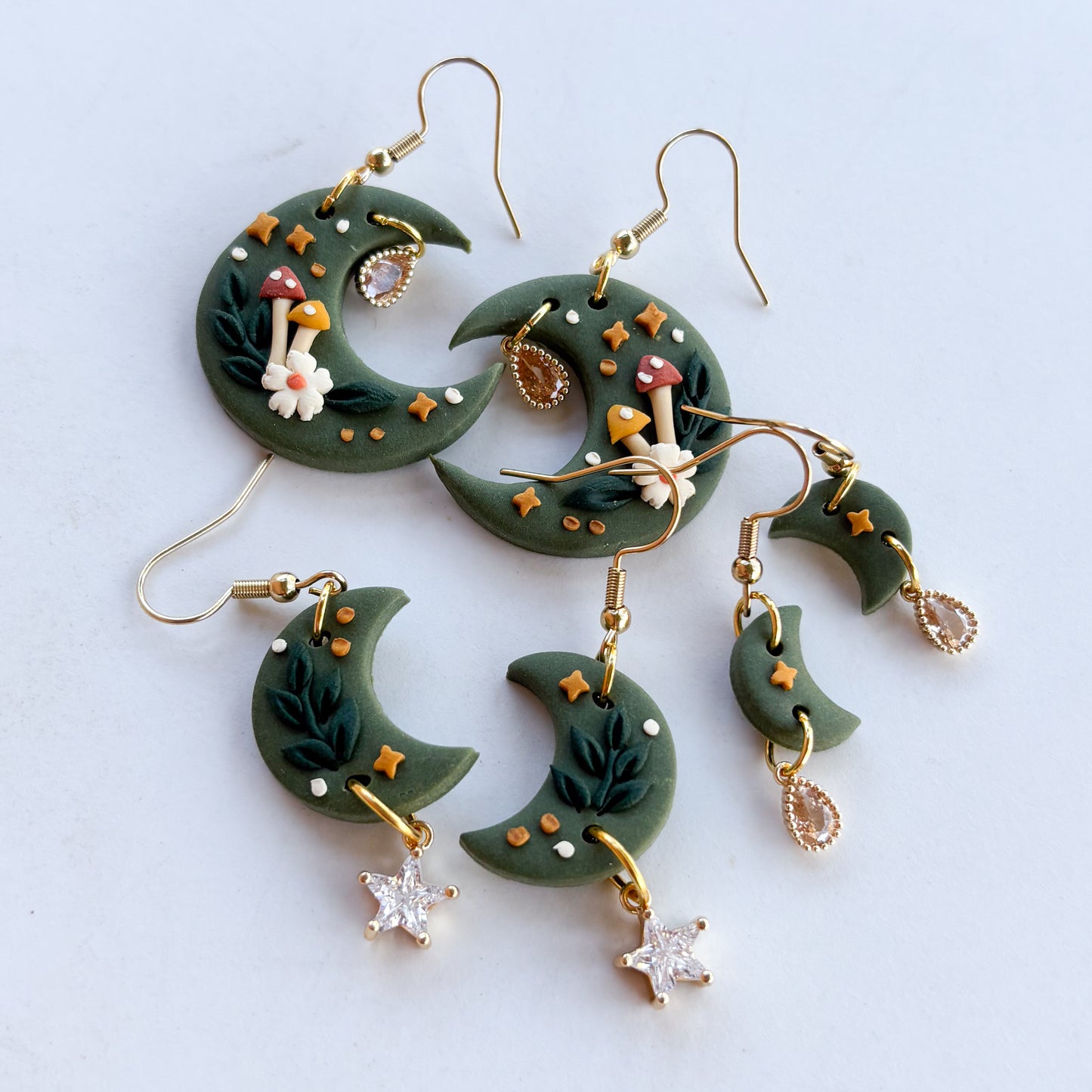 GREEN & GOLD MOON EARRINGS (MINI)