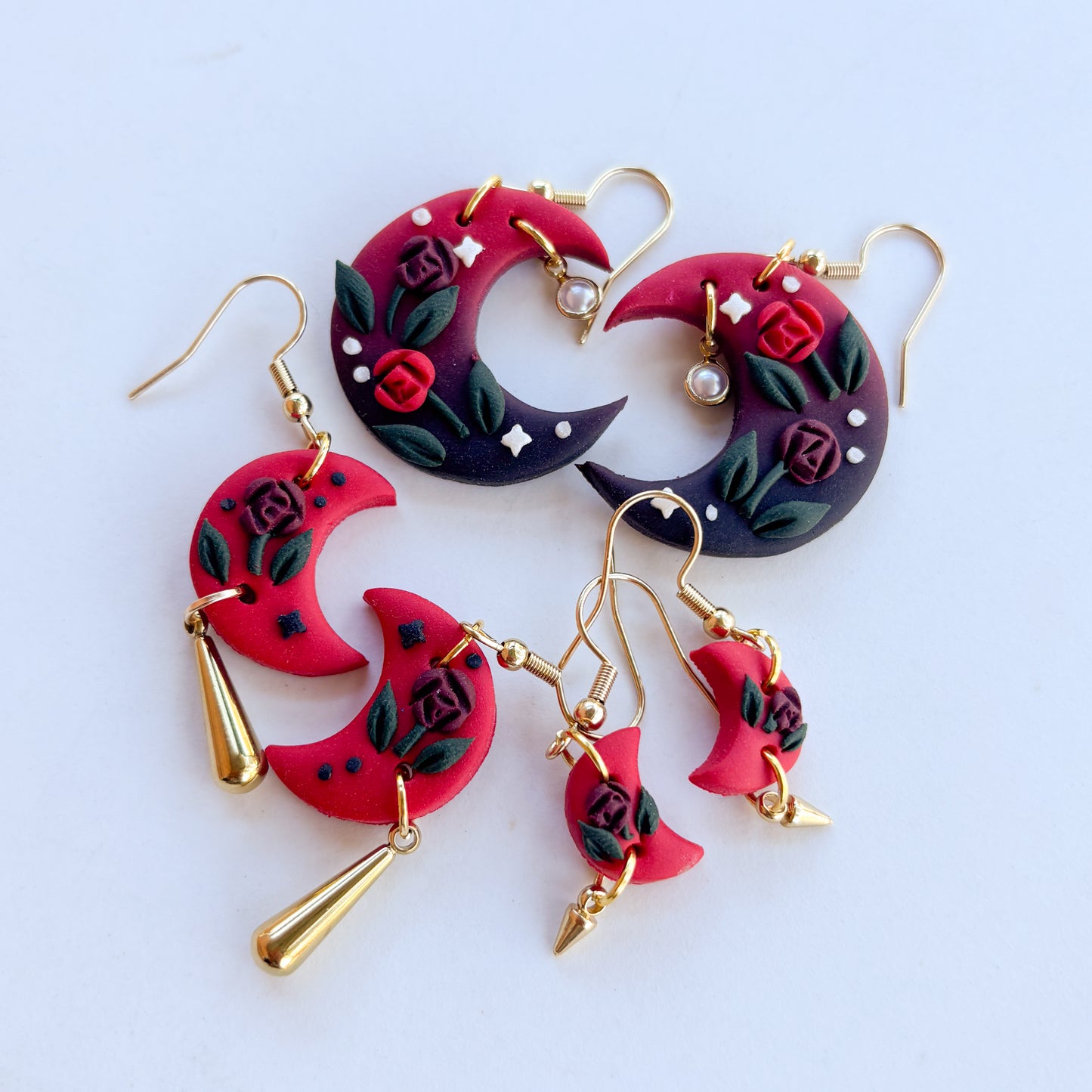 GOTHIC ROSE OMBRE MOON EARRINGS (MEDIUM)