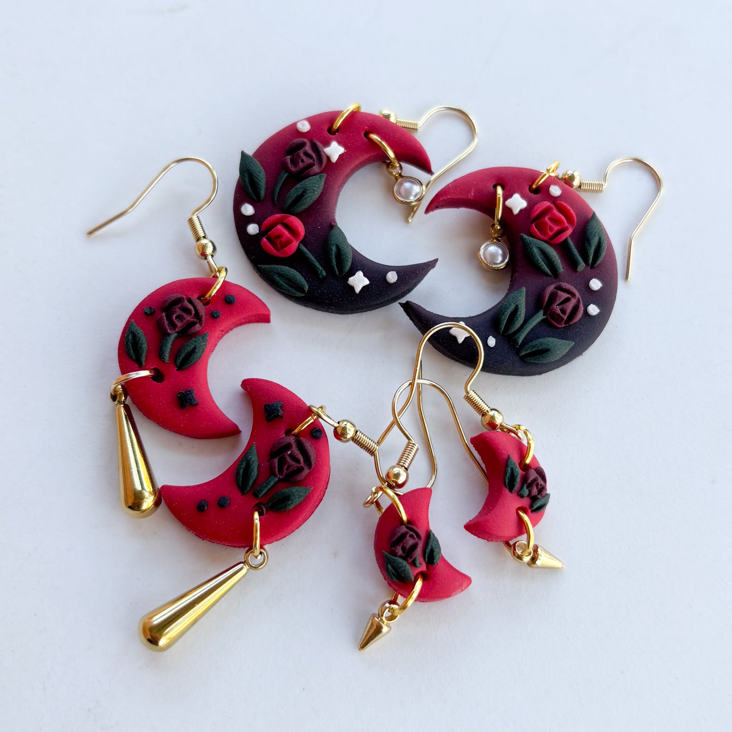GOTHIC ROSE OMBRE MOON EARRINGS (MINI)