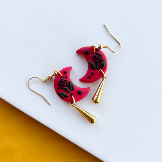 GOTHIC ROSE OMBRE MOON EARRINGS (MEDIUM)