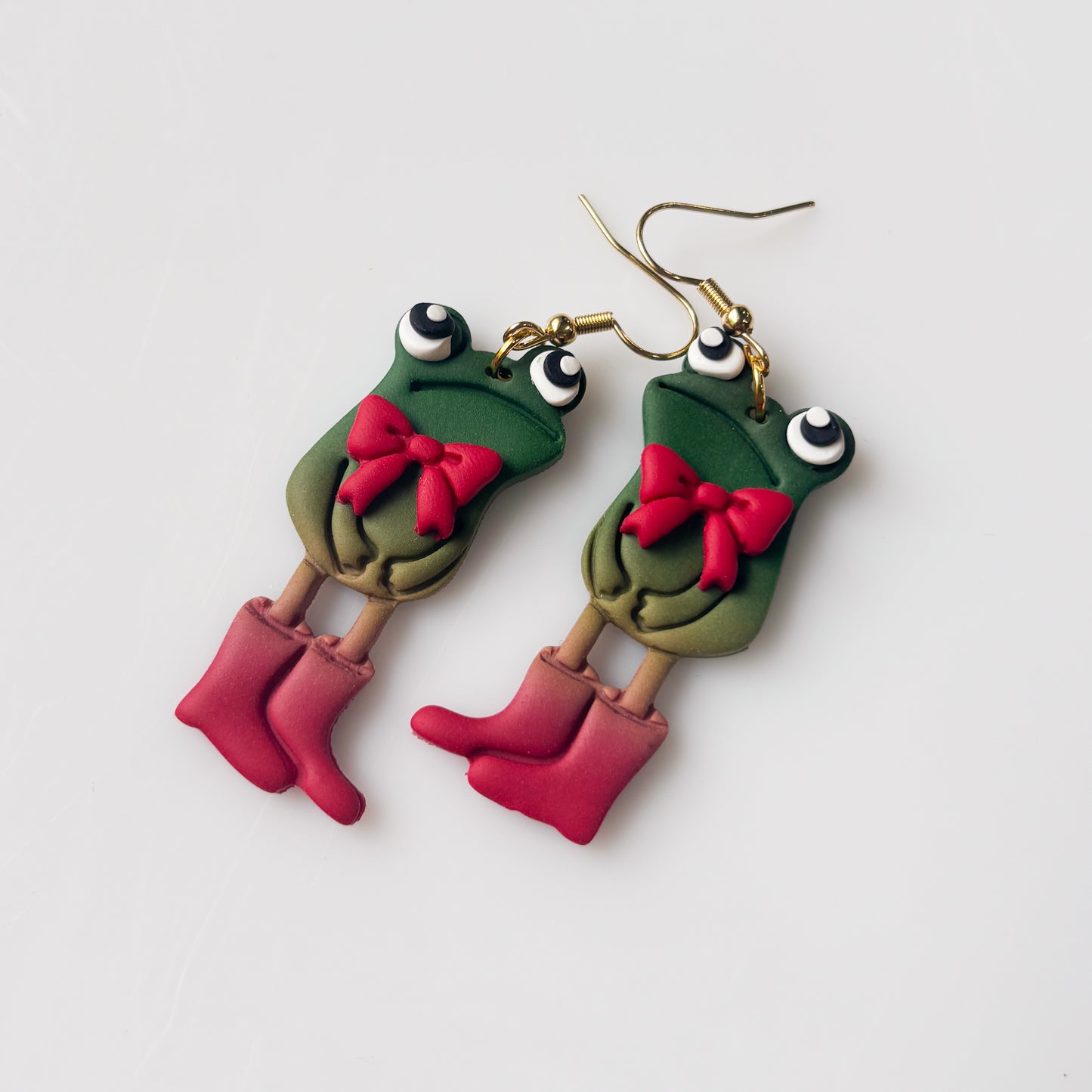 RED BOWTIE & BOOTS AWKWARD FROG EARRINGS