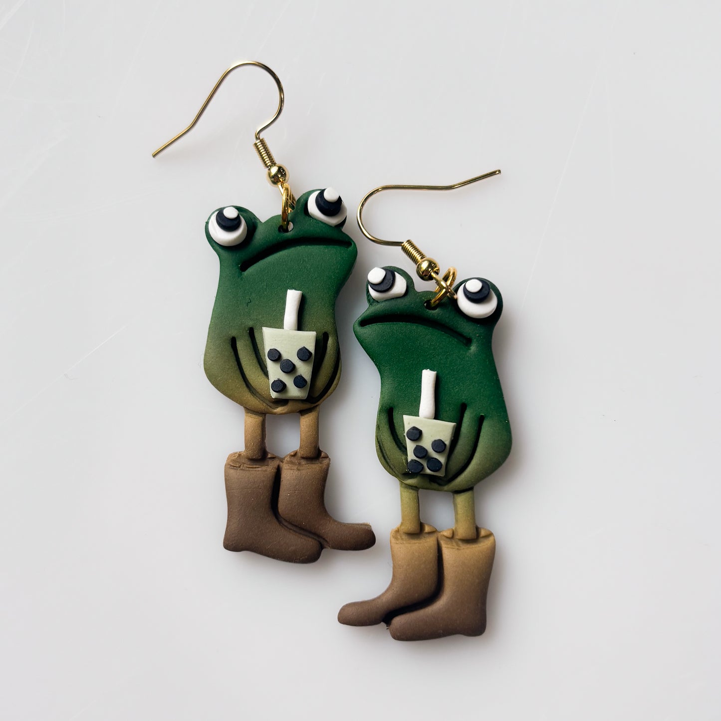 MATCHA BOBA AWKWARD FROG EARRINGS