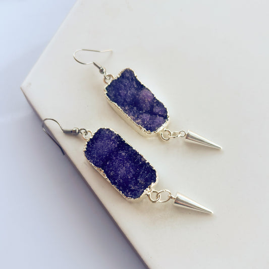 AMETHYST & SILVER SPIKE CHARM EARRINGS