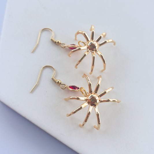 SPIDER & RED GEM CHARM EARRINGS