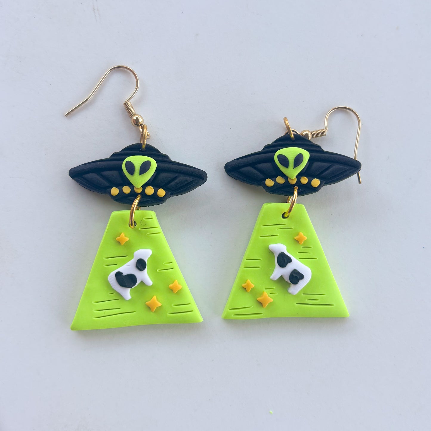 GREEN ALIEN UFO EARRINGS