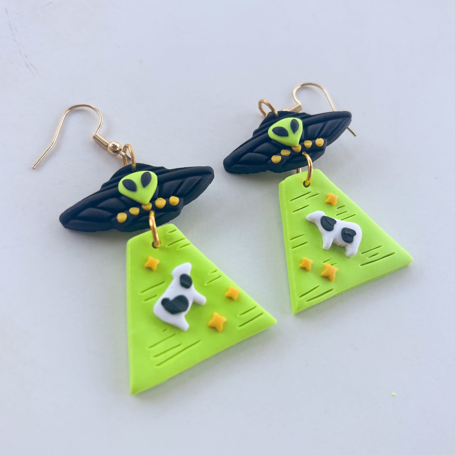 GREEN ALIEN UFO EARRINGS