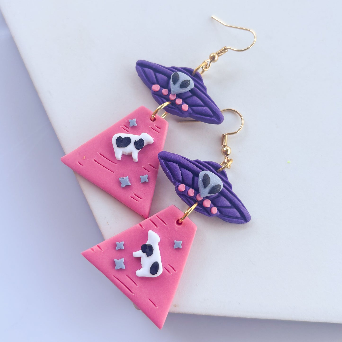 PURPLE PINK ALIEN UFO EARRINGS