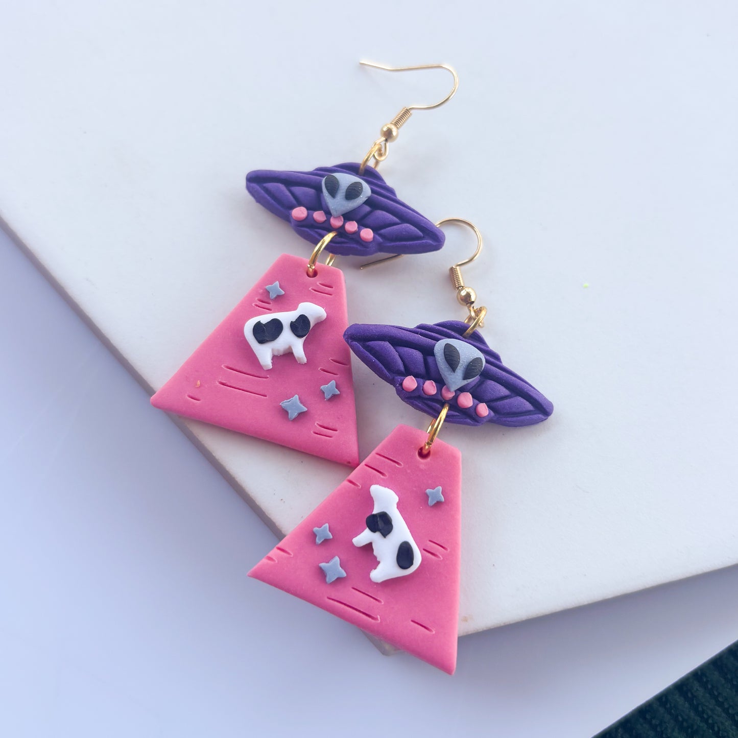 PURPLE PINK ALIEN UFO EARRINGS