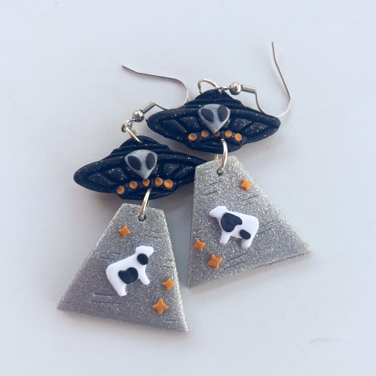 METALLIC ALIEN UFO EARRINGS