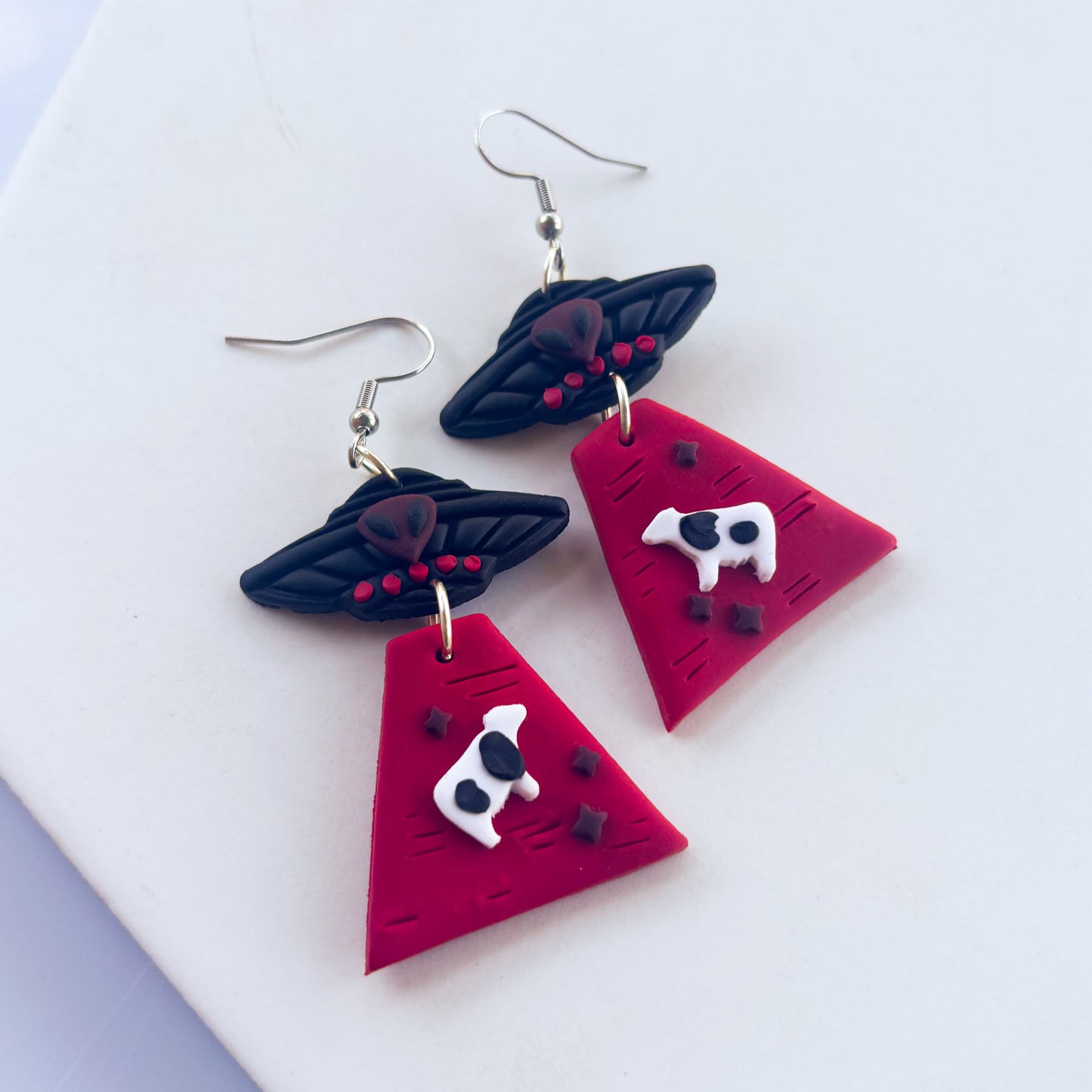RED GOTHIC ALIEN UFO EARRINGS