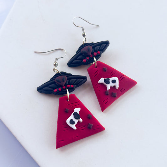 RED GOTHIC ALIEN UFO EARRINGS