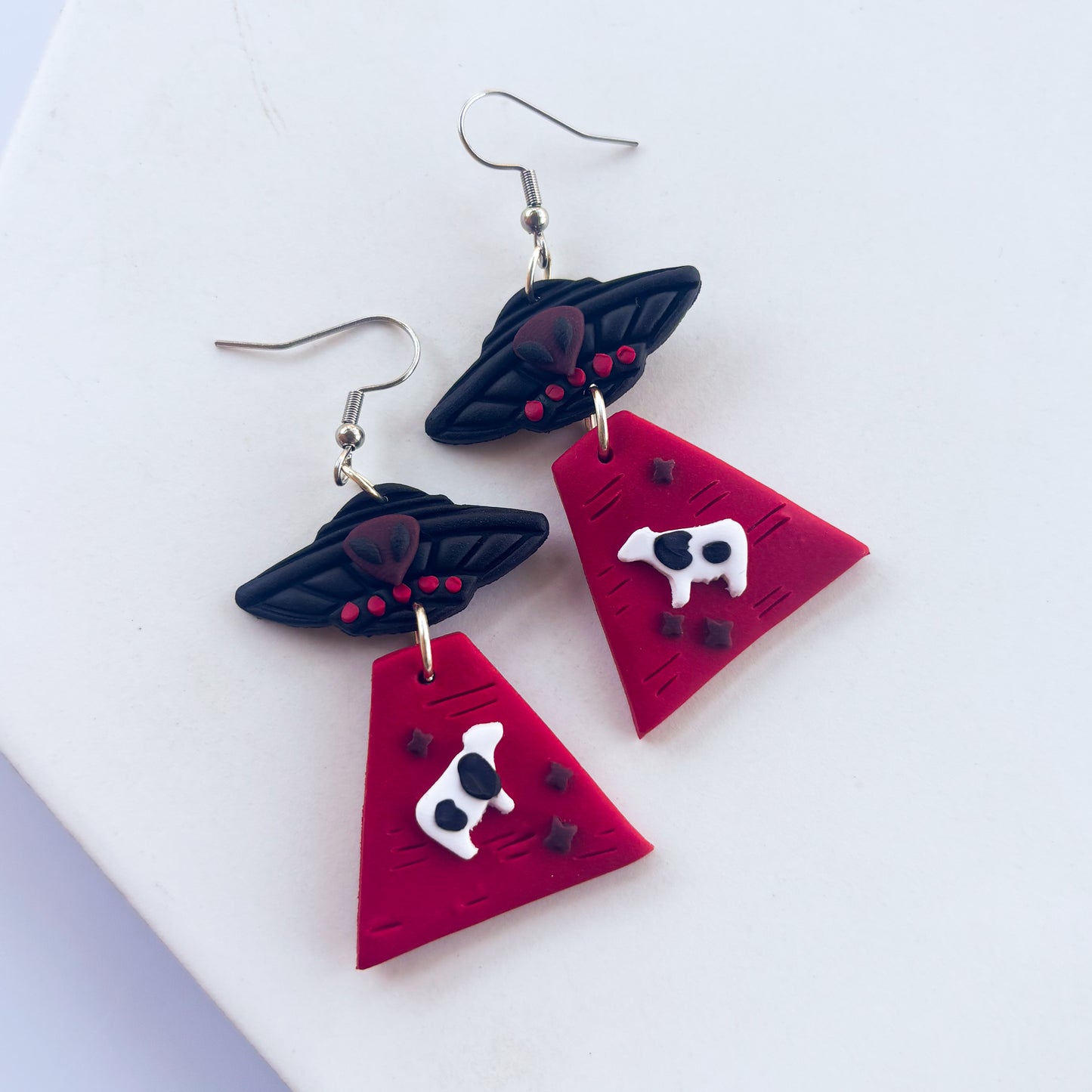 RED GOTHIC ALIEN UFO EARRINGS