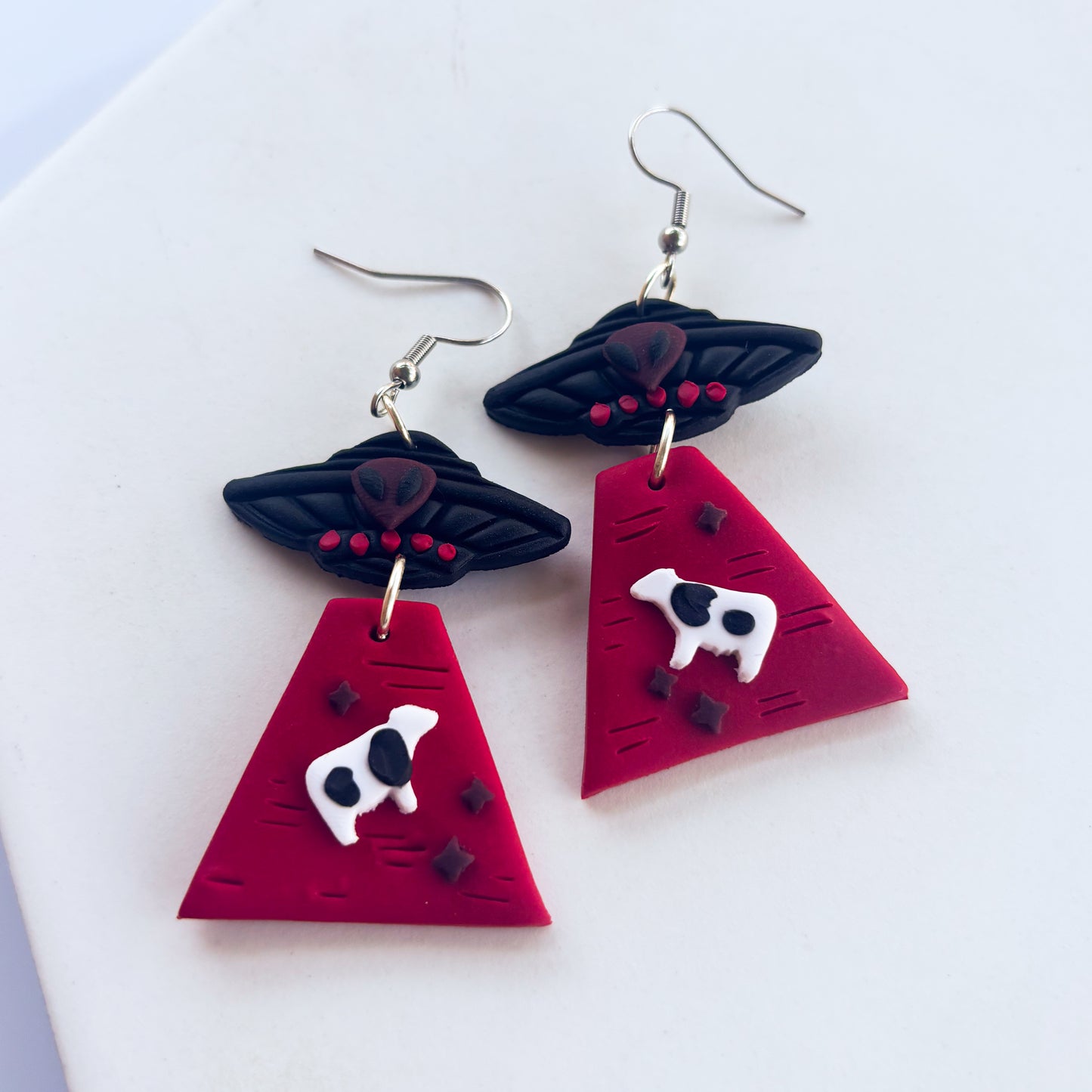 RED GOTHIC ALIEN UFO EARRINGS