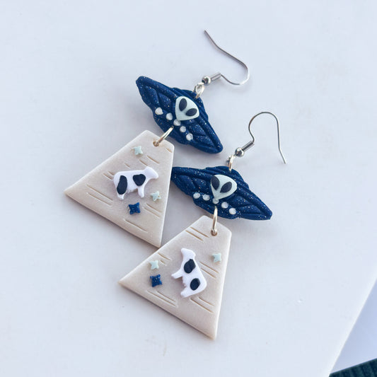 TWILIGHT & LIGHT BLUE ALIEN UFO EARRINGS
