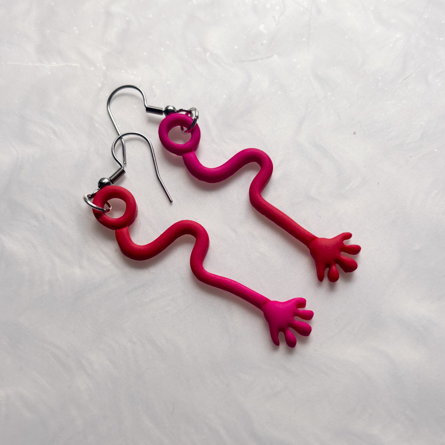 PINK/RED STICKY HAND EARRINGS