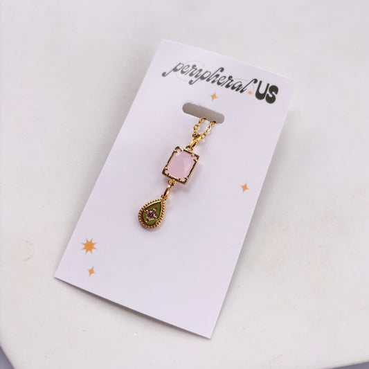 PINK SQUARE & TEARDROP CHARM NECKLACE