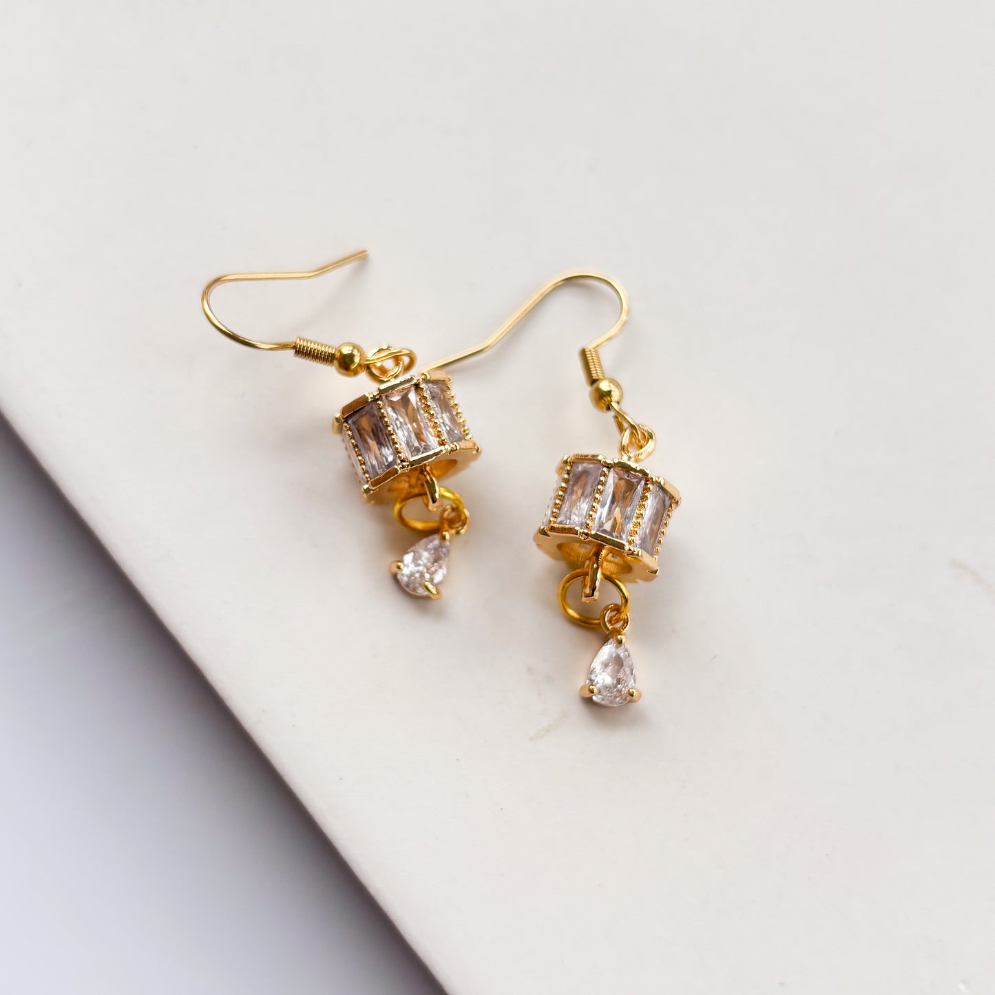 CRYSTAL CYLINDER & TEARDROP CHARM EARRINGS