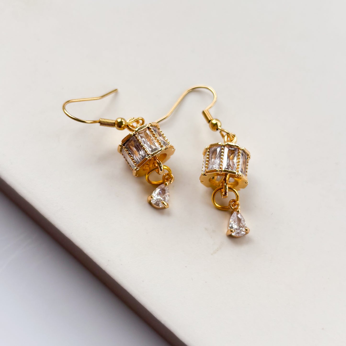 CRYSTAL CYLINDER & TEARDROP CHARM EARRINGS