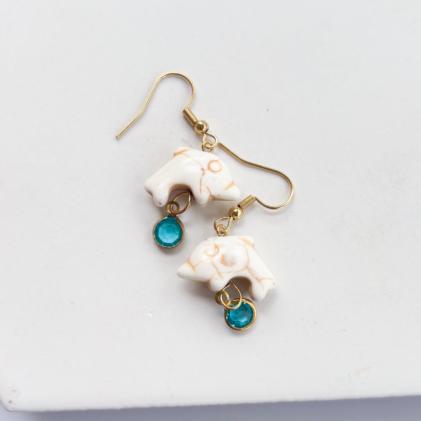 DOLPHIN & BLUE GEM CHARM EARRINGS