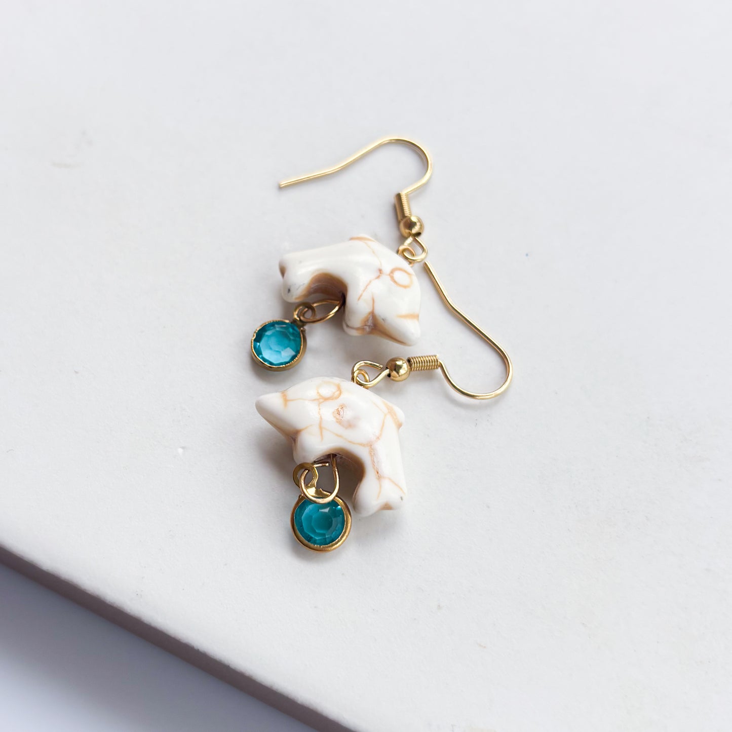 DOLPHIN & BLUE GEM CHARM EARRINGS