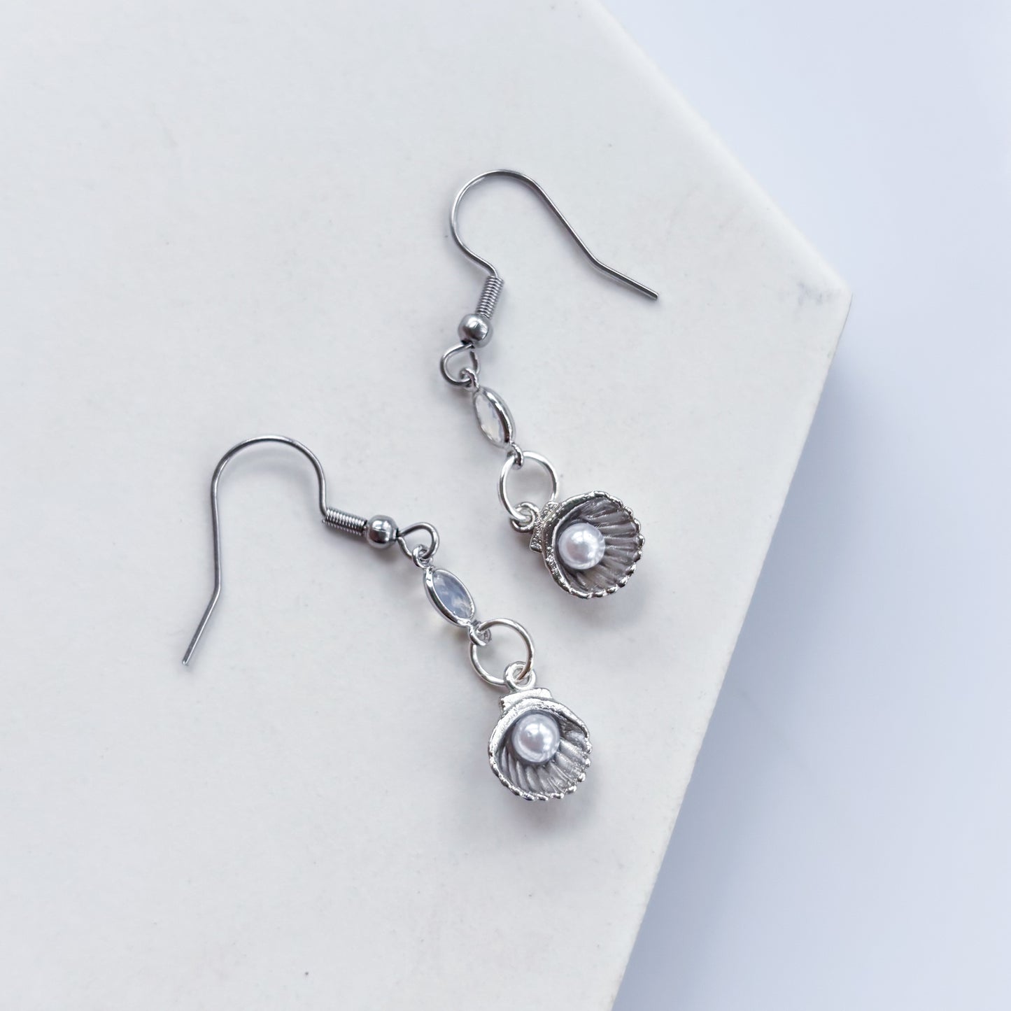 SILVER SEASHELL CHARM EARRINGS