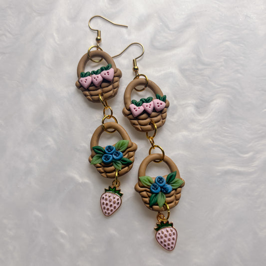 BLUEBERRY & STRAWBERRY BASKET DUO EARRINGS