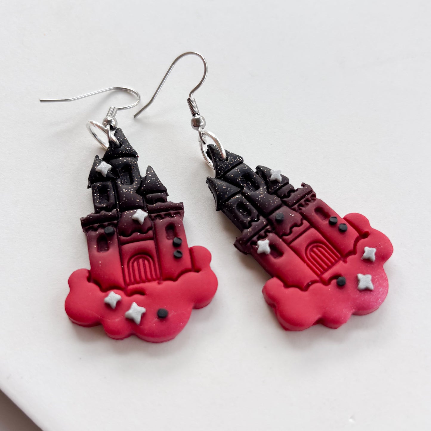 GOTHIC DARK RED CASTLE IN THE CLOUD EARRINGS
