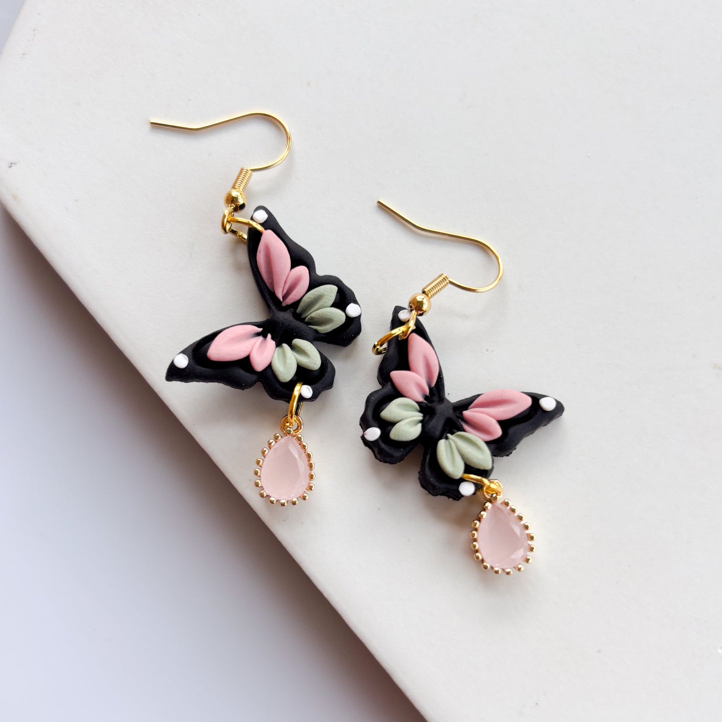 PASTEL GREEN & PINK BUTTERFLY EARRINGS