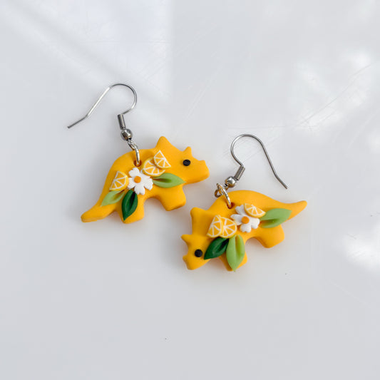 LEMON DINO EARRINGS (TRICERATOPS)