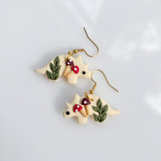 IVORY MUSHROOM DINO EARRINGS (TRICERATOPS)